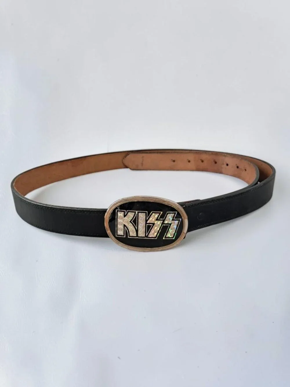 Vintage 1977 KISS Belt Buckle Pacifica Mfg Genuine Leather Belt Rock Memorabilia